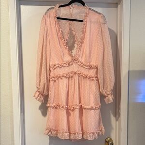 Mia Joy Joyfolie Mini Dress Womens Small Pink Good Swiss Dot Ruffle Open Back